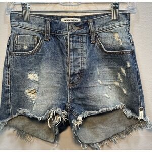 One X One Teaspoon Shorts Women 25 Blue Denim High Waist Bonita Button Up/Pocket
